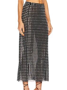 NBD Black Maxi Skirt with Silver Square Stud Grid